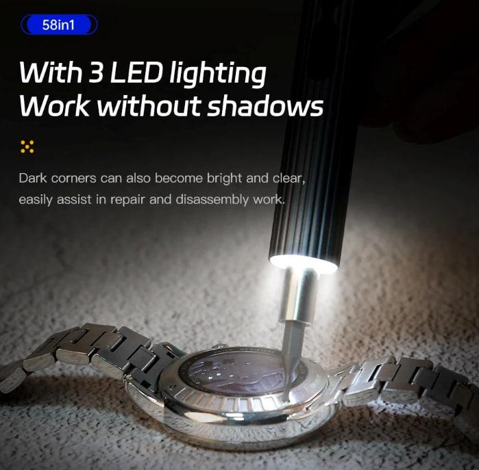 58-in-1 Electric Screwdriver Set with 3 LED Lights for Shadow-Free Work