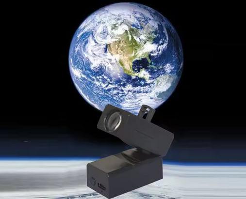 Earth Moon Projection Lamp with Device in Foreground - Stunning Night Light Effect