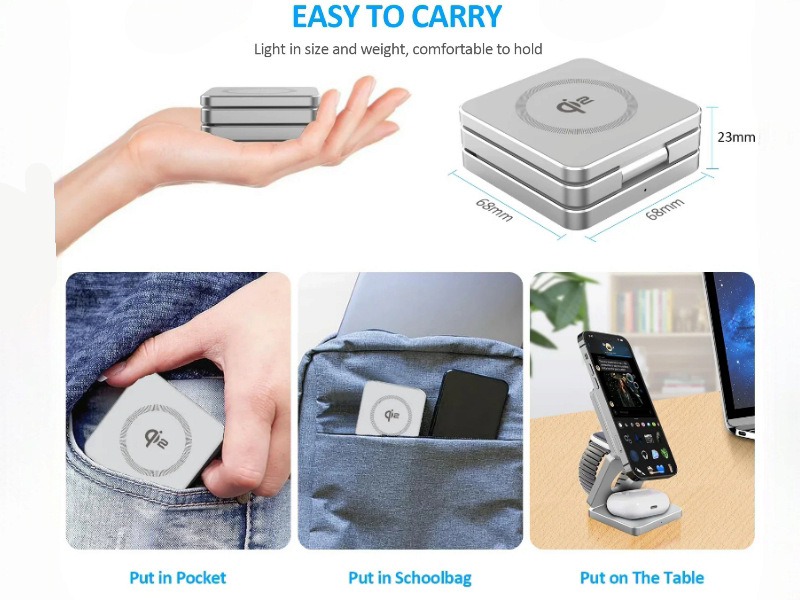 Portable and lightweight wireless charger, easy to carry in pocket or schoolbag