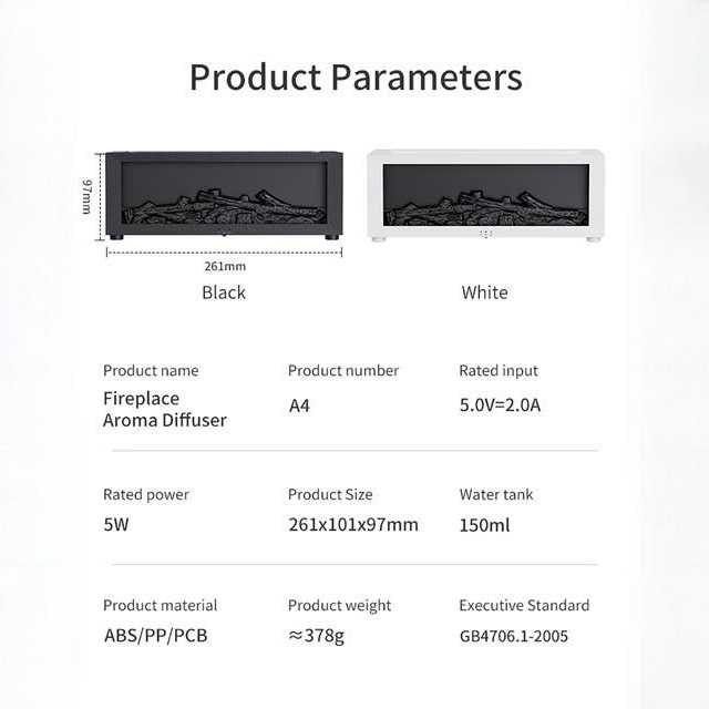 Fireplace Aroma Diffuser Size, Power, and Material Details