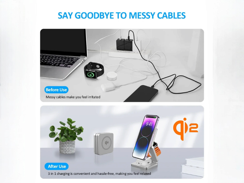 Goodbye to messy cables with 3-in-1 charging convenience