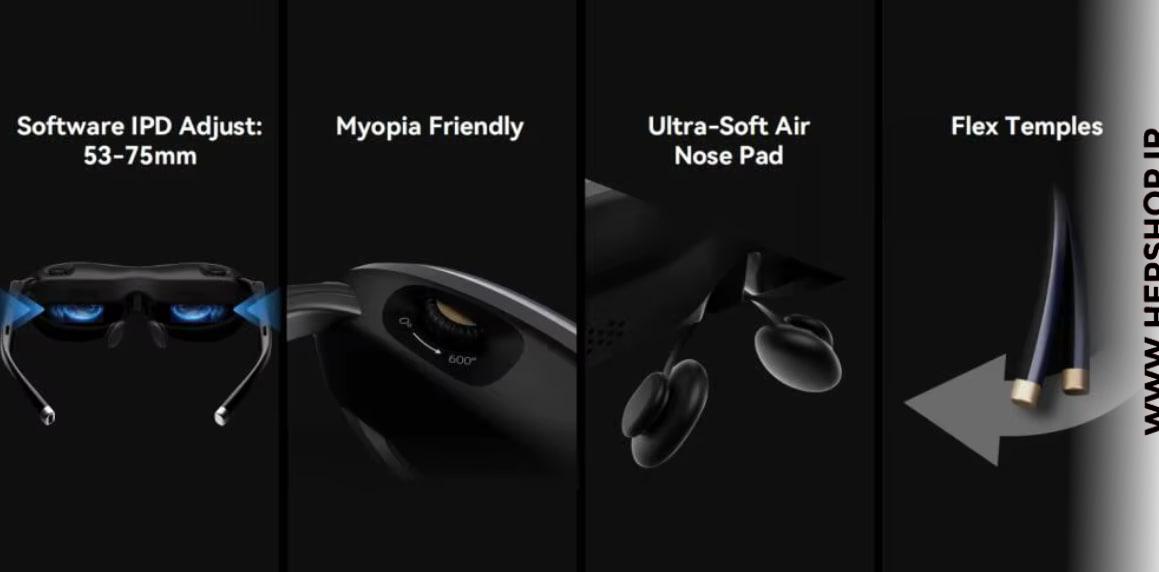 Adjustable IPD, Myopia Friendly with Ultra-Soft Air Nose Pad and Flex Temples