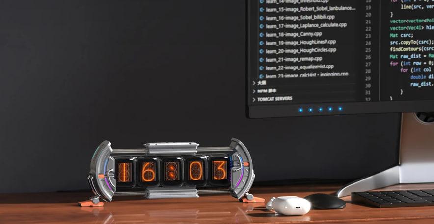 Sci-Fi Themed Desktop Clock with LED Display