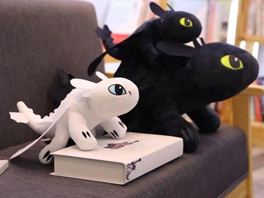 Toothless & Light Fury Black and White Plush Toy - Soft, Huggable Dragon Collectibles