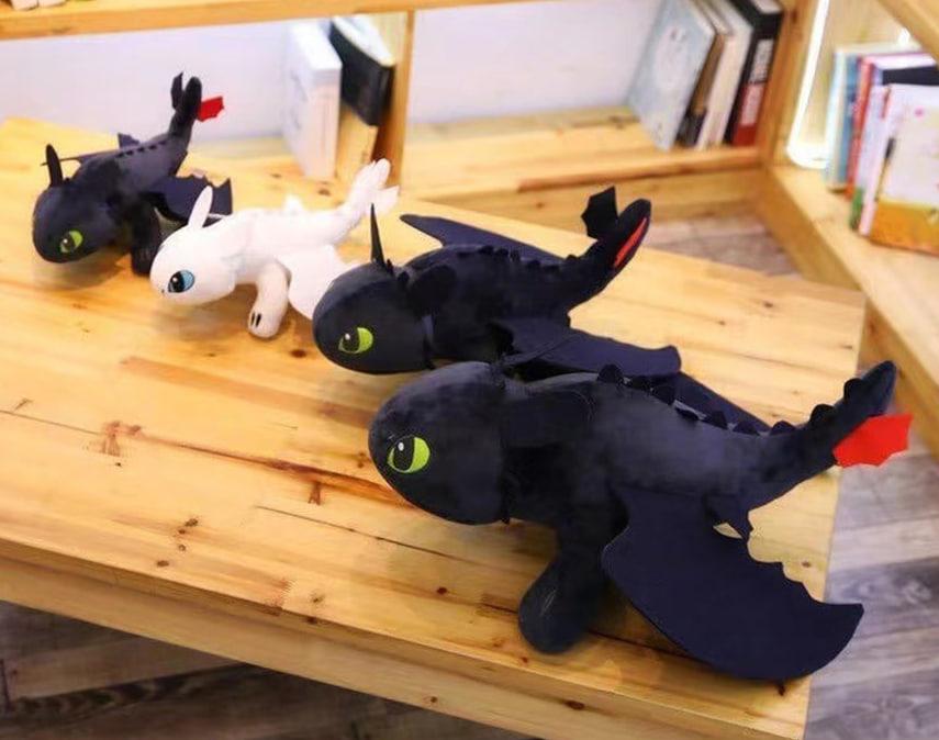 Toothless & Light Fury Plush – Side-by-Side Black & White Dragon Stuffed Toys