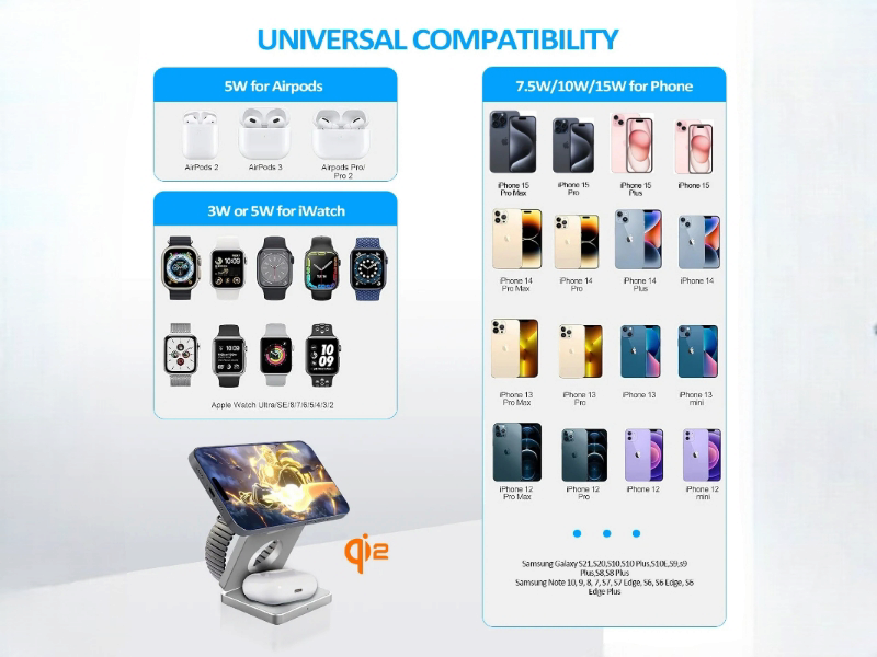 Qi2 wireless charger compatibility for AirPods, iPhones, and Apple Watch